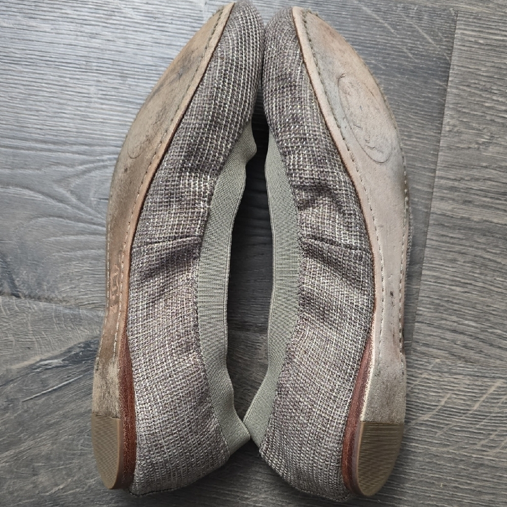 Tory Burch Tan Flats with Gold Logo & Sparkels - Picture 7 of 9